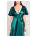 Smaragdové lesklé zavinovací šaty