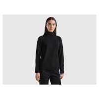 Benetton, Black Turtleneck Sweater In Cashmere And Wool Blend