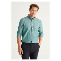 AC&Co / Altınyıldız Classics Men's Green Buttoned Collar Easy to Iron Cotton Slim Fit Slim Fit O