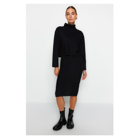 Trendyol černá sukně s normálním pasem Thessaloniki/pletený vzhled midi tužková sukně, pletená