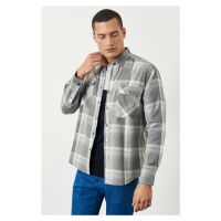 ALTINYILDIZ CLASSICS Men's Grey-white Oversize Wide Cut Buttoned Collar Plaid Patterned Lumberja