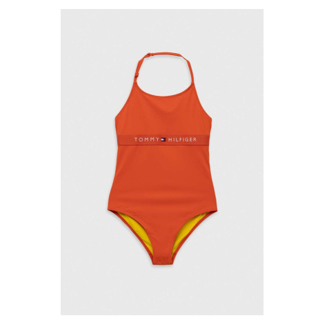 Jednodílné dětské plavky Tommy Hilfiger oranžová barva