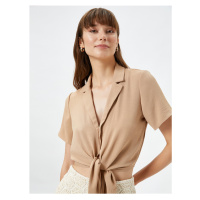 Koton Crop Shirt Tied Front Short Sleeves Buttoned