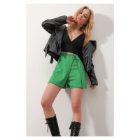 Trend Alaçatı Stili Women's Green With Elastic Waist, Button Detail, A Slit Look Short Skirt