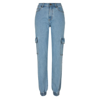 Ladies Organic Stretch Denim Cargo Pants - clearblue bleached