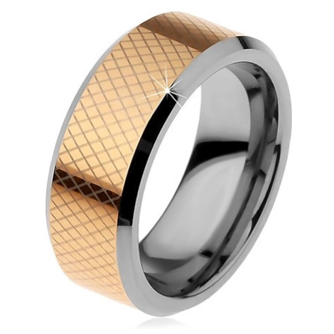 Dvoubarevný wolframový prsten, drobné kosočtverce, zkosené okraje, 8 mm Šperky eshop