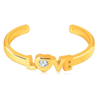 Diamantový prsten ze žlutého 14K zlata s otevřenými rameny - nápis 