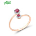 Asymetrický prsten z růžového zlata s rubíny Listese