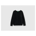 Benetton, Black Crew Neck Sweater In Cashmere And Wool Blend