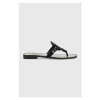 Kožené žabky Karl Lagerfeld SKOOT dámské, černá barva, na plochém podpatku, KL80408