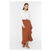 Trendyol Brown, Wrapped Ruffle Knitted Skirt