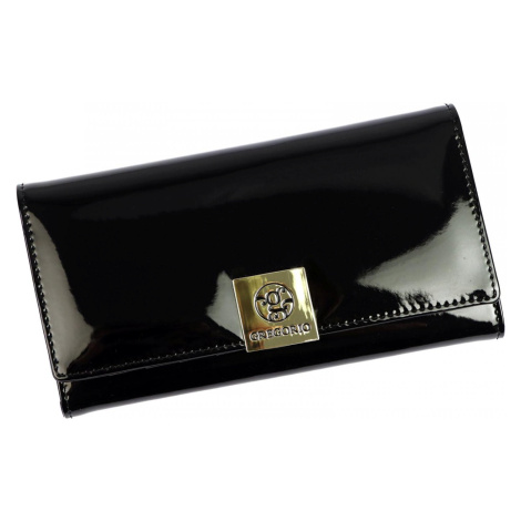 Luxusní dámská velká kožená lakovaná peněženka Diarra, černá GREGORIO