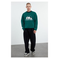 Trendyol Emerald Green Oversize/Wide Cut Embroidered Fleece/Warm Sweatshirt