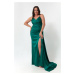 Lafaba Dámské smaragdově zelené plus velikosti dlouhé saténové večerní šaty a promoční šaty