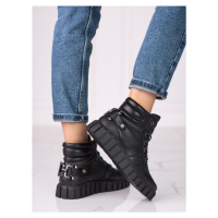 Módní kotníčkové boty dámské černé bez podpatku