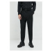 Vlněné kalhoty HUGO pánské, černá barva, jednoduché