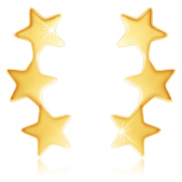 Náušnice z 9K zlata - tři lesklé pospojované hvězdičky