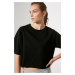 Trendyol Black Loose Crop Knitted T-Shirt
