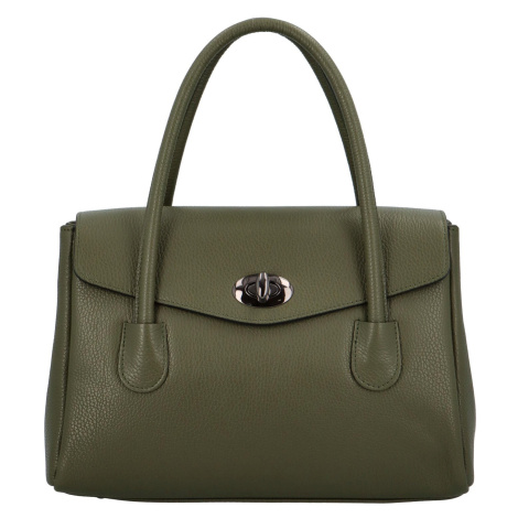 Kufříková dámská kožená kabelka do ruky Arlingto, tmavě zelená Delami Vera Pelle