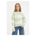 DEFACTO Girl Mint Striped Regular Fit Crew Neck Hair Knitted Sweater