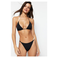 Trendyol Black Triangle Accessorized Textured Bikini Top