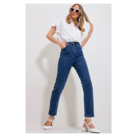 Trend Alaçatı Stili Women's Blue Five Pocket Lycra Mom Jeans