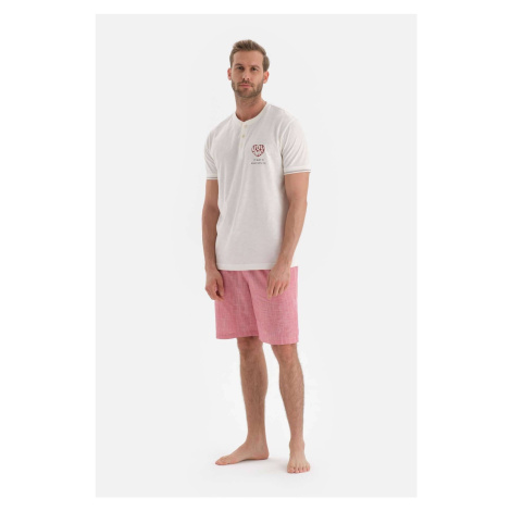 Dagi Ecru Short Sleeve Slogan Printed Shorts Pajamas Set