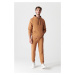 Avva Men's Light Brown Sweatpants 3 Thread Waist Laced Elastic Cuff Regular Fit