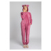 Ružový plyšový pyžamový overal LA006