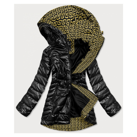 Černá metalická dámská bunda s kapucí (W717)