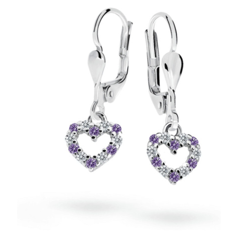 Dětské visací náušnice Danfil srdíčka C2157 z bílého zlata s kamínky Amethyst, zapínání klapka