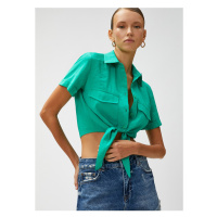 Koton Standard Shirt Collar Solid Green Women's Shirts 3sak60001ew