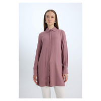 DEFACTO Relax Fit Shirt Collar Side Tie Long Sleeve Basic Plain Shirt Tunic