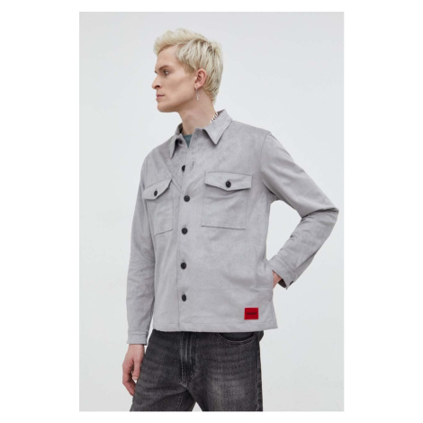 Košile HUGO pánská, šedá barva, regular, s klasickým límcem, 50508657 Hugo Boss