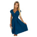SCARLETT - Rozšířené dámské šaty v mořské barvě s přeloženým obálkovým výstřihem 348-5