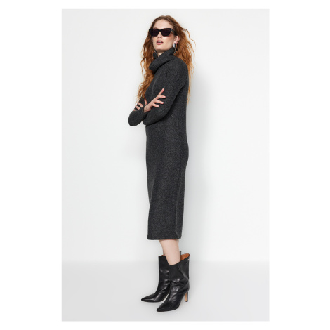 Trendyol Anthracite Turtleneck Ribbed Flexible Shift/Plain Maxi Knit Dress