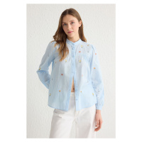 Trendyol Blue Floral Embroidered Woven Shirt