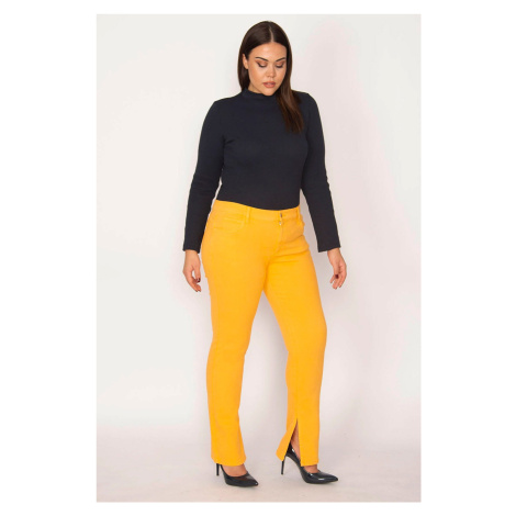 Şans Women's Plus Size Orange High Waist Slit 5 Pocket Jeans