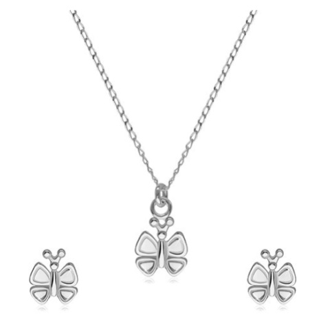 Stříbrná 925 dvojdílná sada - náušnice a náhrdelník, motýlek s ozdobenými křidélky Šperky eshop