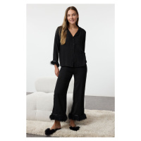 Trendyol Black Otrish Detailed Viscose Woven Pajama Set