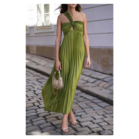 Zelené saténové plisované šaty Carol Mood of Paris