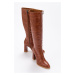 LuviShoes Decer Women's Tan Brown Heeled Boots