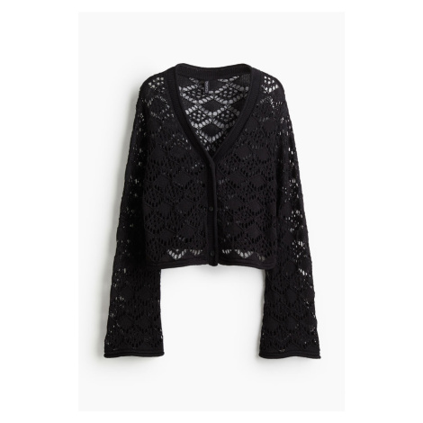 H & M - Propínací svetr z ažurového úpletu - černá H&M