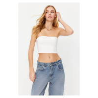 Trendyol Ecru Fitted Strapless Collar Crop Stretchy Knitted Blouse