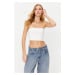 Trendyol Ecru Fitted Strapless Neck Crop Stretchy Knitted Blouse