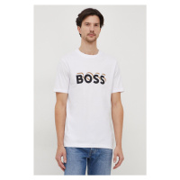 Bavlněné tričko BOSS bílá barva, s potiskem, 50506923