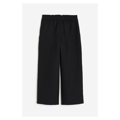 H & M - Cropped kalhoty z lněné směsi - černá H&M