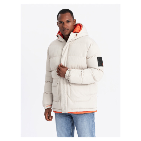 Ombre Men's sports warm jacket with double hood - ash