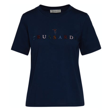 Tričko trussardi t-shirt embroidery logo cotton jersey 30/1 modrá