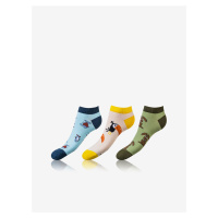 Sada tří párů unisex ponožek v modré, žluté a zelené barvě Bellinda CRAZY IN-SHOE SOCKS 3x